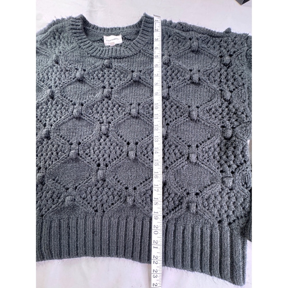 Lucky Brand Womens Gray Bobble Knit Diamond Crochet Crewneck Sweater XL boho - Picture 4 of 14
